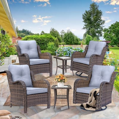 6-piece Outdoor Patio Wicker Swivel Rocker Chairs Set with Side Table