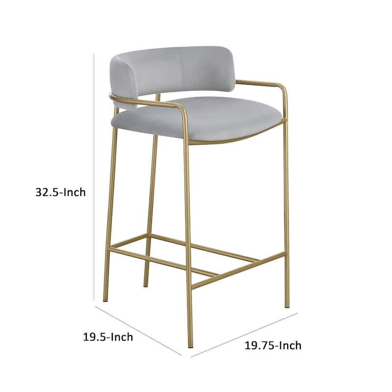Lox 26 Inch Modern Counter Stool, Low Padded Back, Gray, Gold Metal Frame