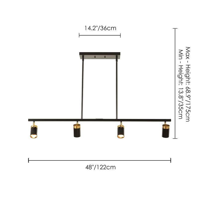 4-Light Modern Black & Gold LED Track Spotlight, Adjustable Linear Ceiling Light Fixture for Dining Room - 4 Light