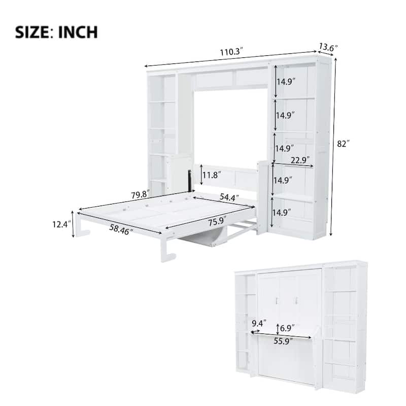 Full / Queen Size Murphy Bed with Desk and Bookshelf