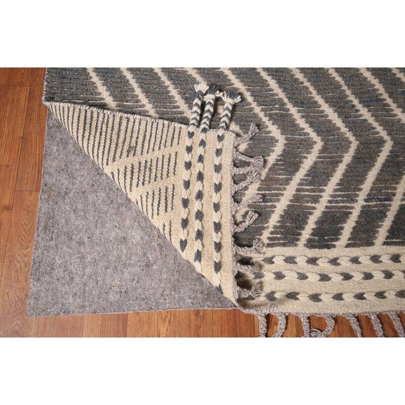 All-Over Chevron Style Moroccan Oriental Rug Hand-Knotted Wool Carpet - 11'9"x 18'7"