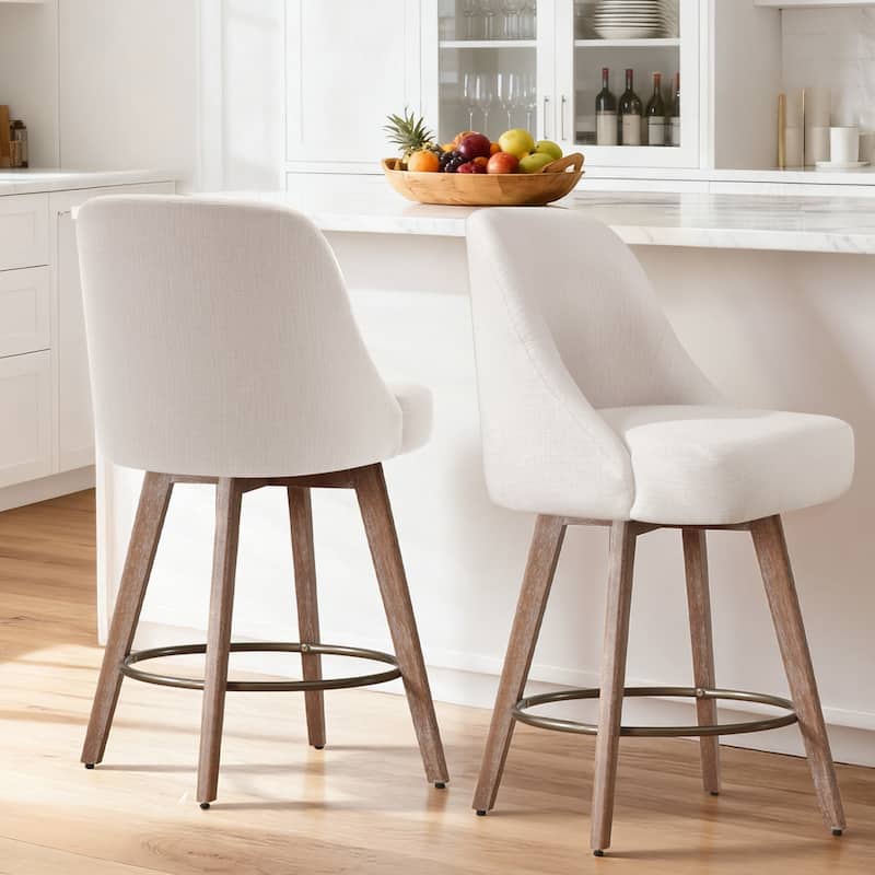 26" Upholstered Counter Height Swivel Bar Stool, Counter Stools with Solid Wood Legs - 39.37"H x 22.44"D x 21.65"W