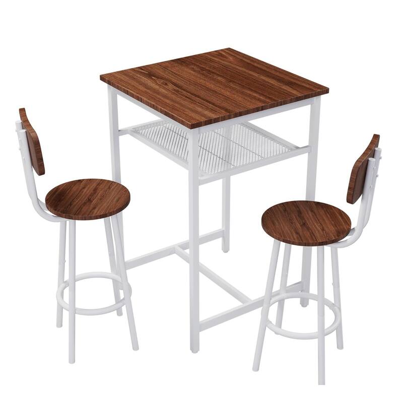 3-Piece Bar table set,equipped with 2 bar stools, with backrest and partition