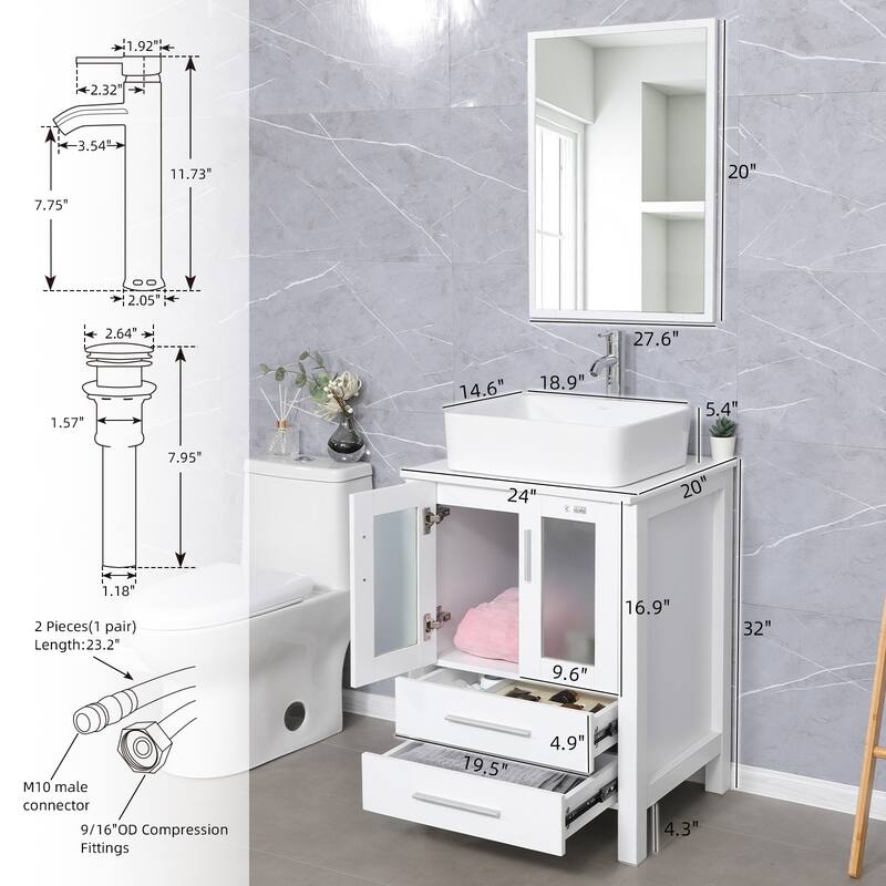 48" Bathroom Vanity Set Vessel Sink Mirror Faucet W/ Small Cabinet Combo