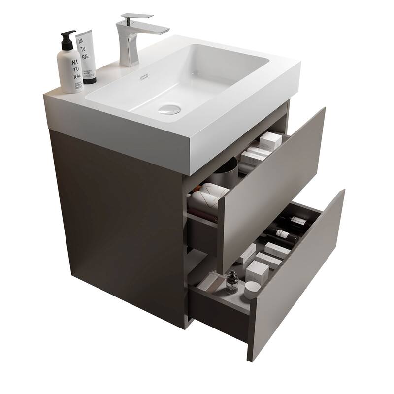 Modern 30" Alice Floating Bathroom Vanity with Rosewood Finish, Handle-Free Design, Silent Soft-Closing Drawers