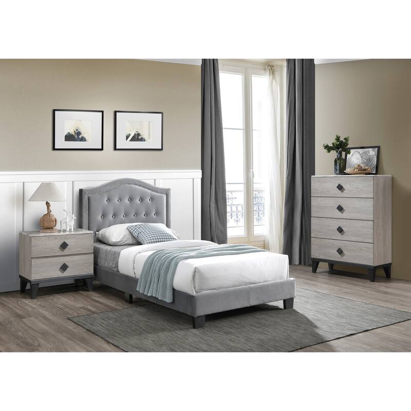Fabric Upholstered Bed with Button Tufting