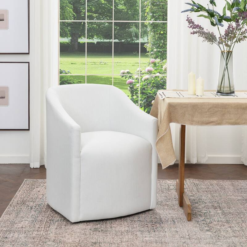 KINWELL 25" Performance Fabric Upholstered Rolling Dining Armchair - Ivory