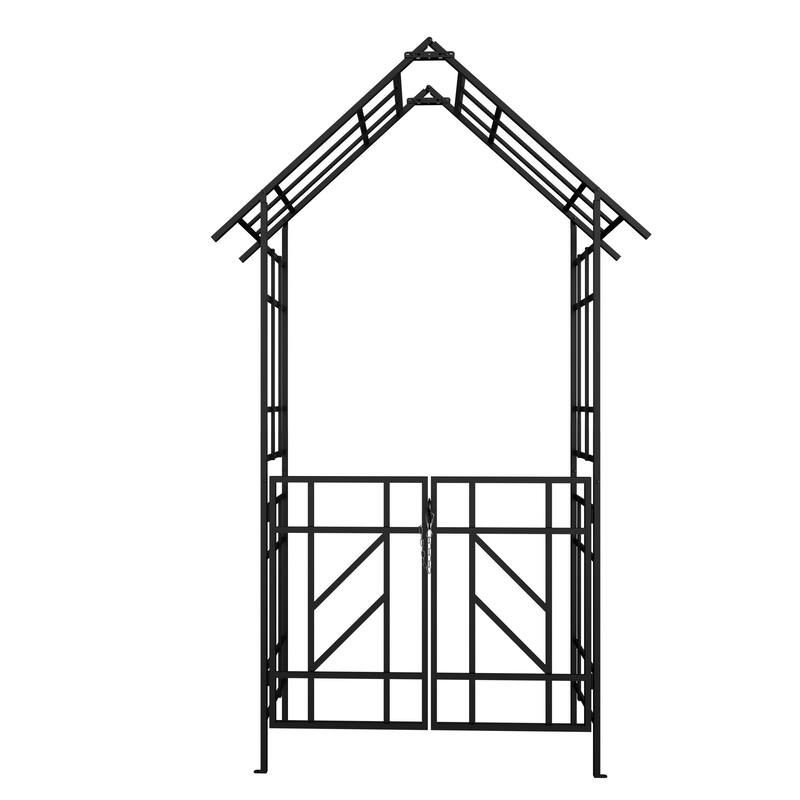 Metal Garden Arch with Bench Turned into Flower Stand Climbing Plants Support Rose Arch Outdoor Black