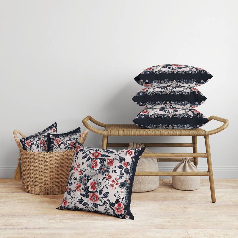 Flower Hub Faux Suede Reversible Throw Pillow Black and Red