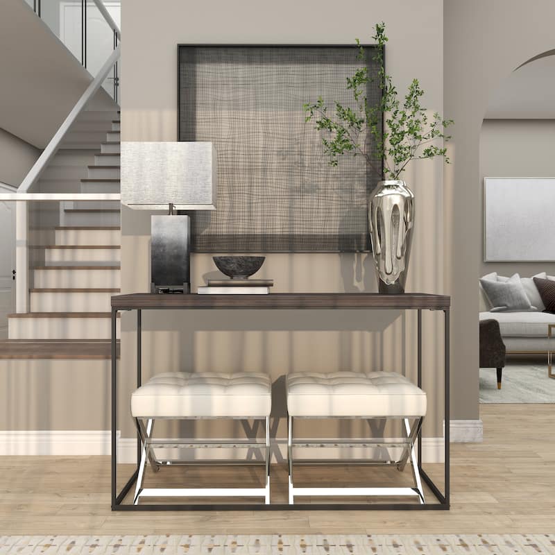 Leather Home Bench or Stool with Stainless Steel Supports - Black or White - Roche River Decor