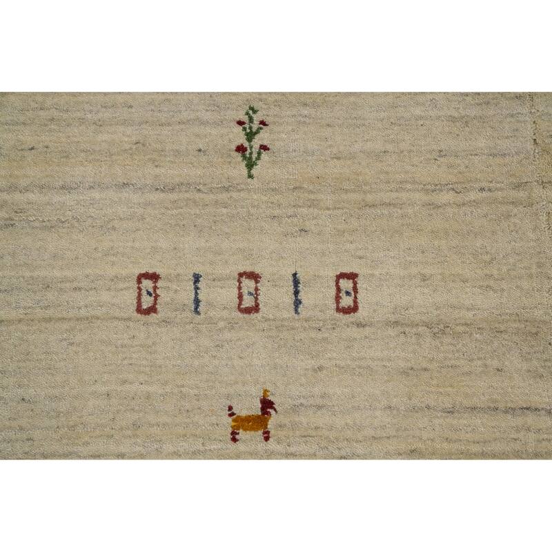 Hand Knotted Oriental 100% Wool Carpet Tribal Animal Pictorial Beige & Ivories Gabbeh Area Rug - 9' 11'' X 8' 0''