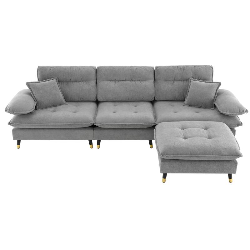 L Shaped Convertible Sectional Sofa, 4 Seat Tufted Couch Set