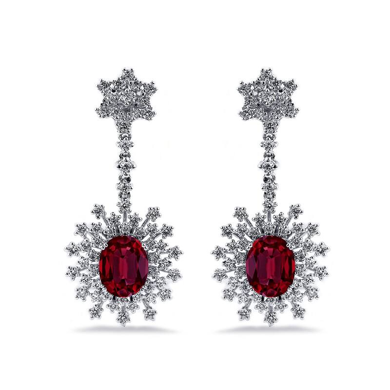 Auriya 5 3/4ct Fancy Oval-cut Red Ruby Halo Diamond Drop Earrings 1 7/8ctw 18k Gold
