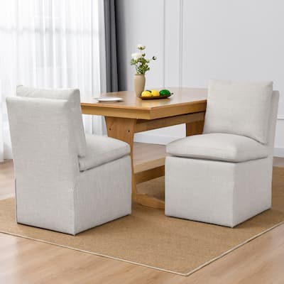 Upholstered Swiveling Rolling Linen Dining Chair