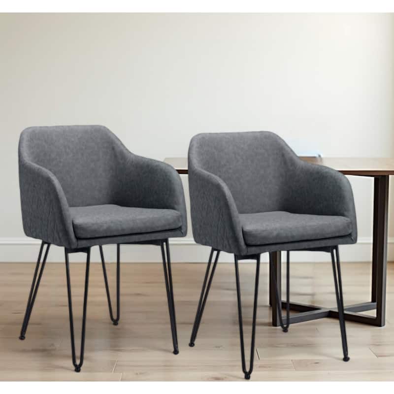 Set of 2 Grey and Black Faux Leather Dining Arm Chairs - 22.4” x 23.2”x 31.9”