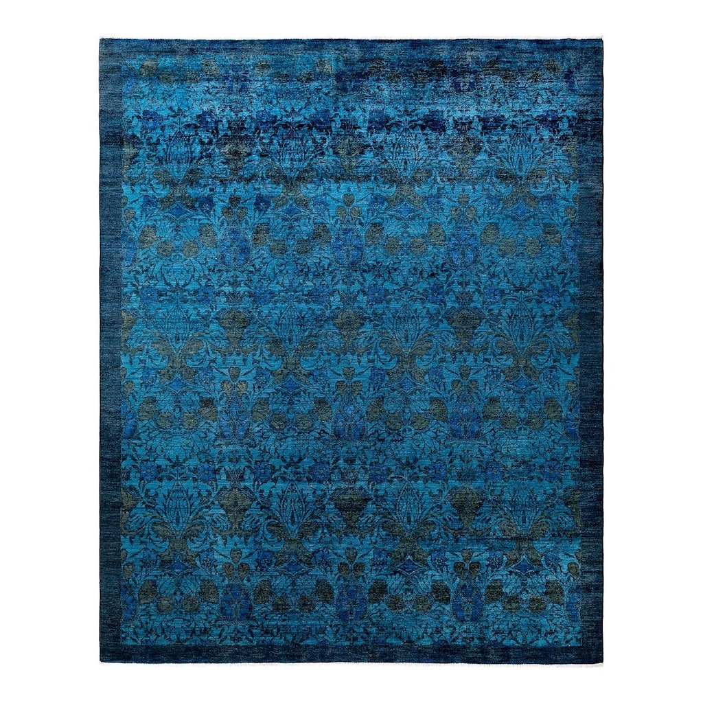 Overton Hand Knotted Wool Vintage Inspired Modern Contemporary Overdyed Blue Area Rug - 8' 1" x 9' 10"