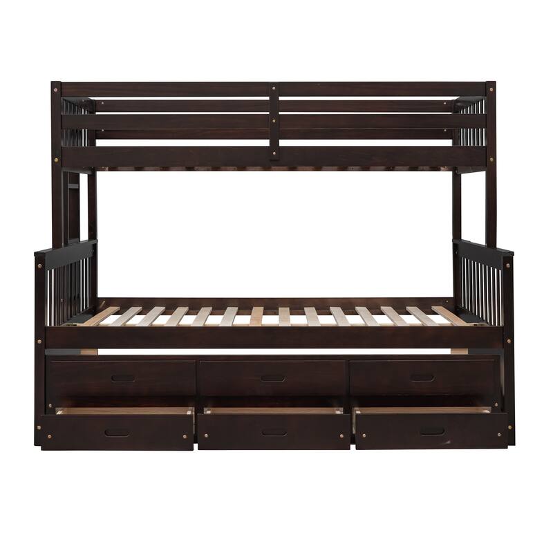 Separable Twin Over Full Bunk Bed Storage Platform Bed with with Pull-out Trundle, Drawers, Ladder and Safety Fence