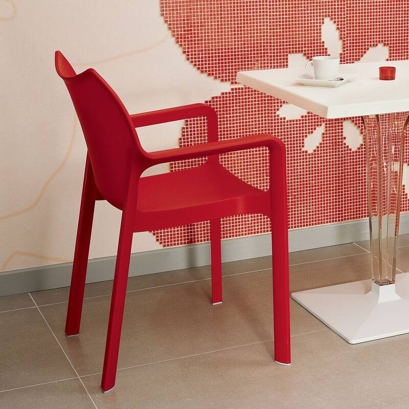 33" Red Outdoor Patio Solid Dining Arm Chair