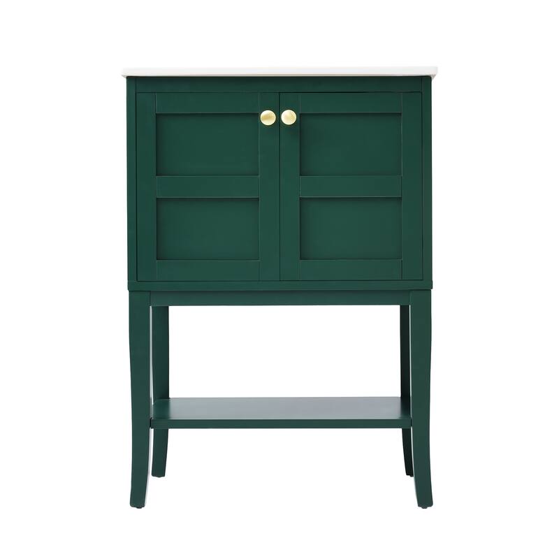 Bathroom Vanity with Glossy Resin Basin, Solid Wood Feet, Soft-Closing Hinges, and Ample Storage Space