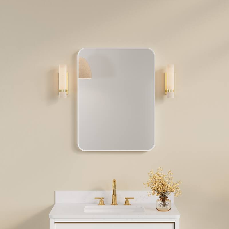 Modern Bathroom Rectangular Wall Mounted Anodized Aluminum Framed Vanity Mirror - 24in.Wx 32in.H - White