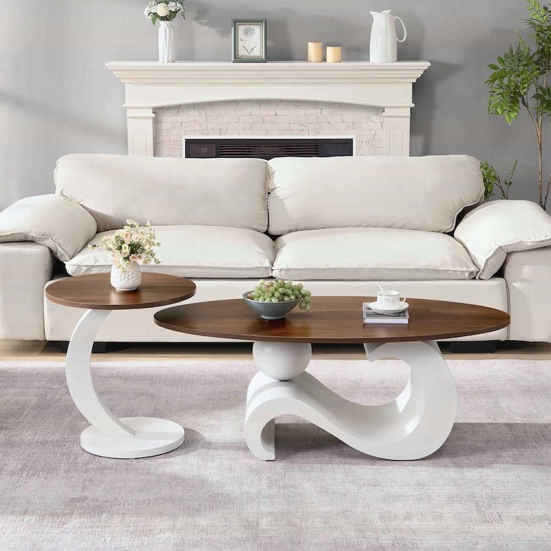 Nesting Coffee Table Set of 2,Industrial Design for Living Rooms,Combines Luxury and Functionality with Oval and Round Shapes