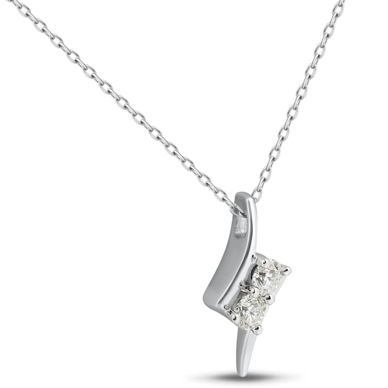 3/8ct Two Stone Diamond Forever Us Solitaire Pendant White Gold 18" Chain