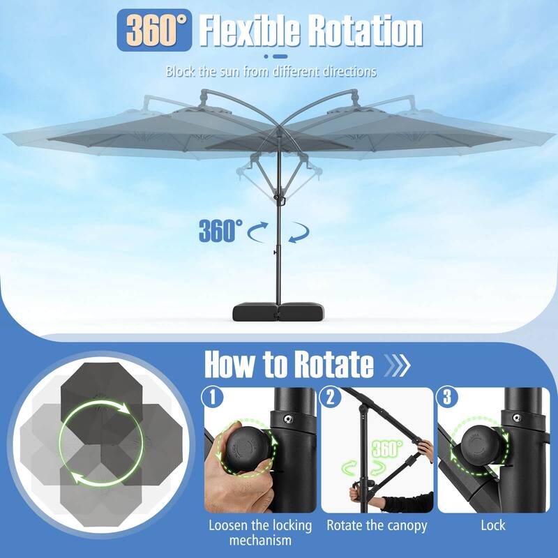 Costway 10 FT Offset Hanging Umbrella with Base Patio Cantilever