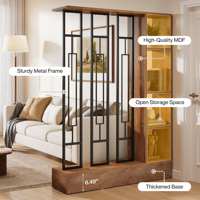 Wall Room Divider with Storage Shelves, 70.9" Tall Privacy Screen, Freestanding Partition Wall Divider