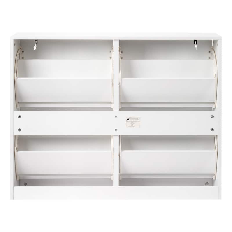 White Shoe Cabinet with 8 Large Drawers and Adjustable Storage Rack for Entryway and Hallway - 40.16”W x 9.84”D x 30.91”H