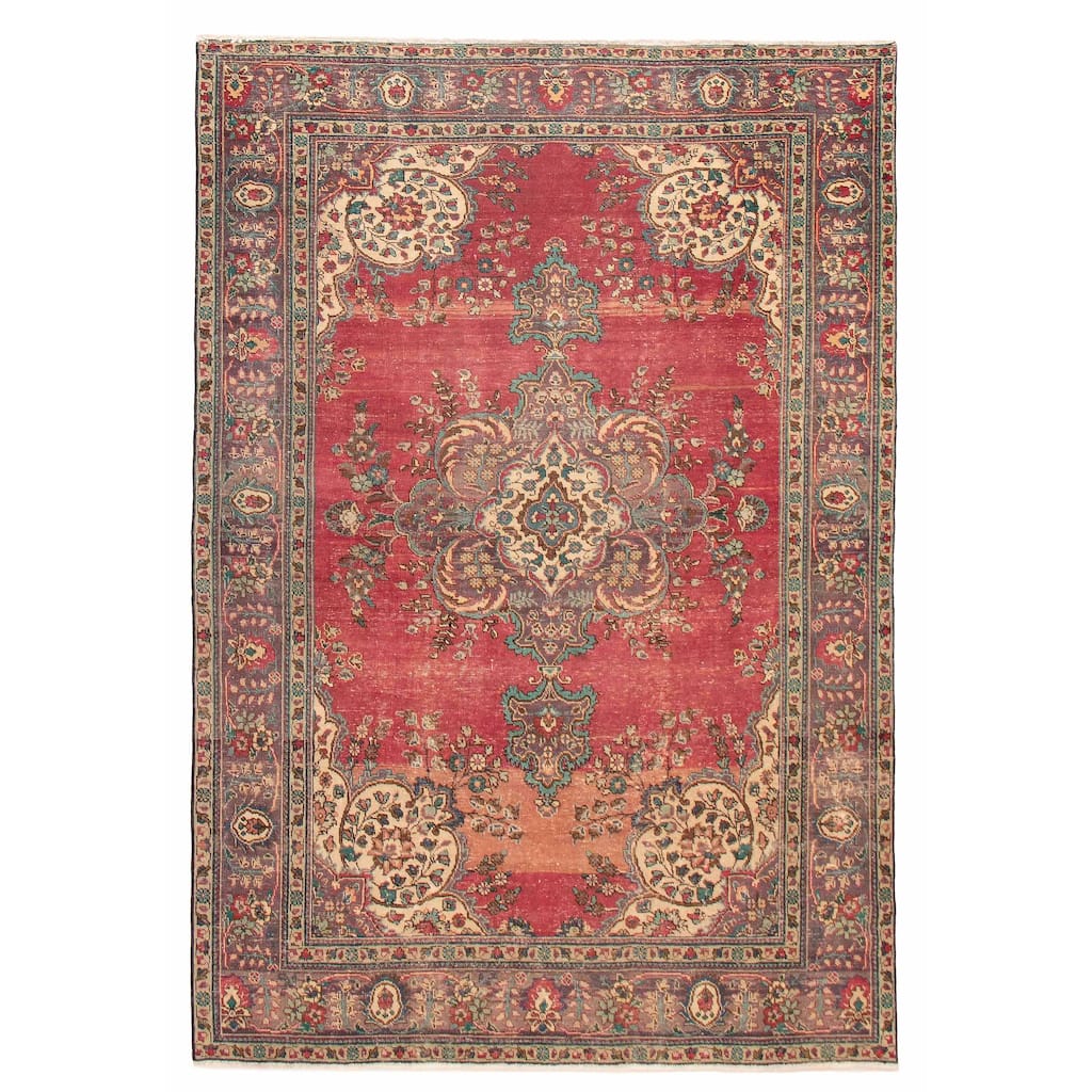 ECARPETGALLERY Hand-knotted Antalya Vintage Red Wool Rug - 6'4 x 9'5