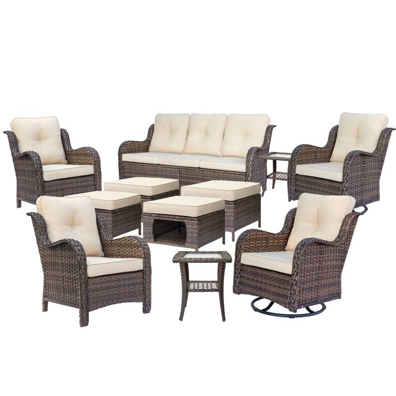 Patio Conversation Sets-Wicker Patio Furniture Sets with Swivel Chairs