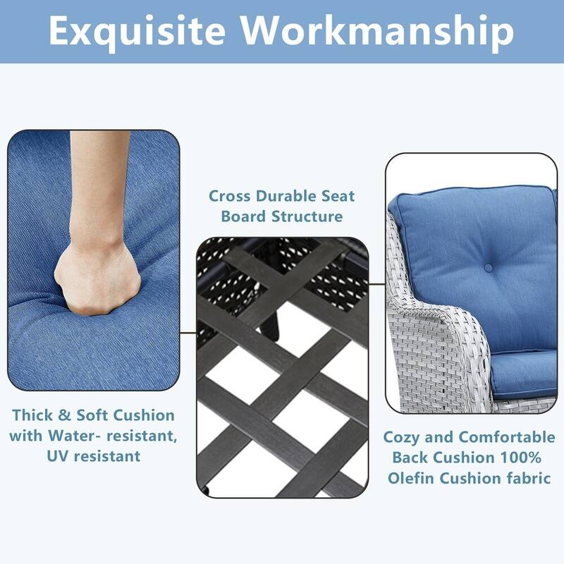 Gymojoy Patio Wicker 3-Seat Sofa with Ottoman Weather-resistance