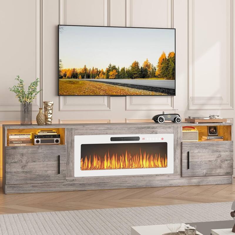 Bossin 80" Fireplace TV Stand with 36" Electric Fireplace, TV Stand for TVs Up to 90", 16 Colors LED Lights/Entertainment Center