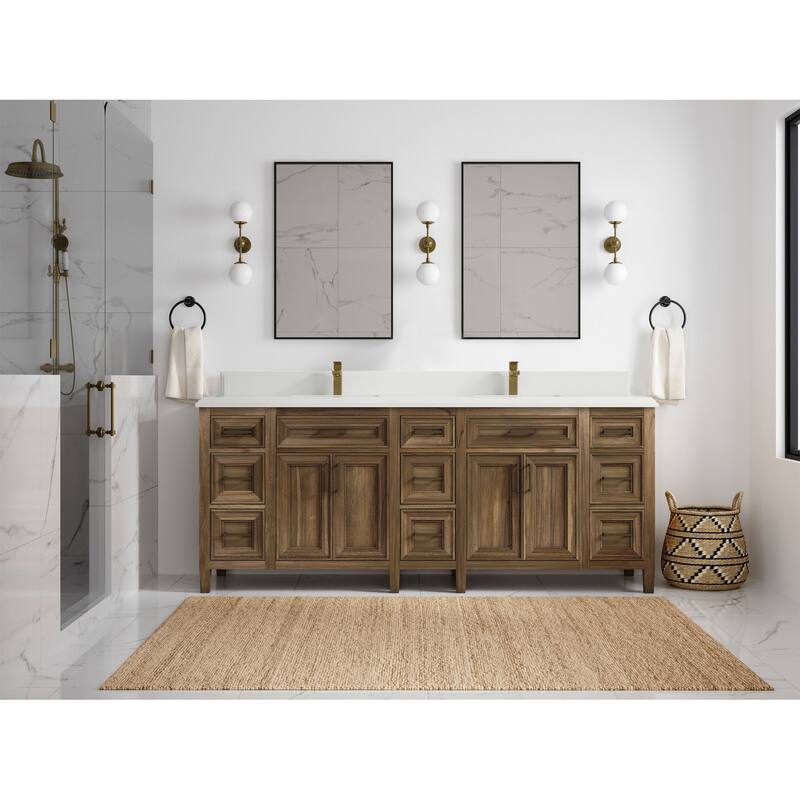 Willow Collections 84 in. W x 22 in. D Santa Monica Teak Double Sink Bathroom Vanity with Countertop