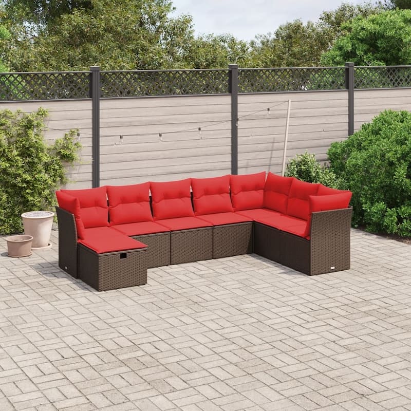 vidaXL Patio Sofa Set with Cushions Outdoor Conversation Furniture Poly Rattan - 24.4" x 24.4" x 27.2" - Brown without table