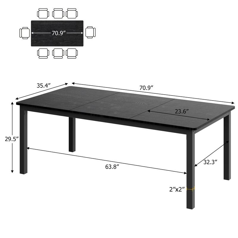 Industrial Dining Table for 6-8 People, with Metal Legs