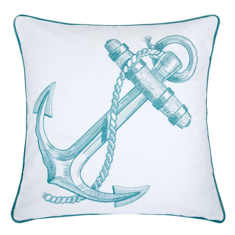 Villard Coastal Blue Anchor Feather Fill Accent Pillows (Set of 2) by Porch & Den - Off White