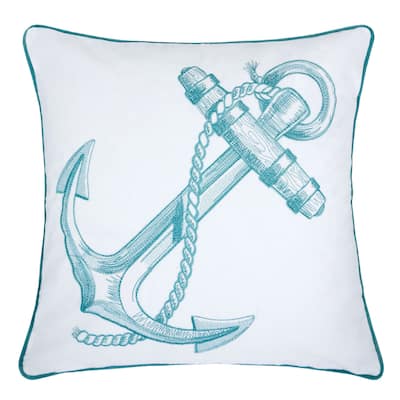 Villard Coastal Blue Anchor Feather Fill Accent Pillows (Set of 2) by Porch & Den