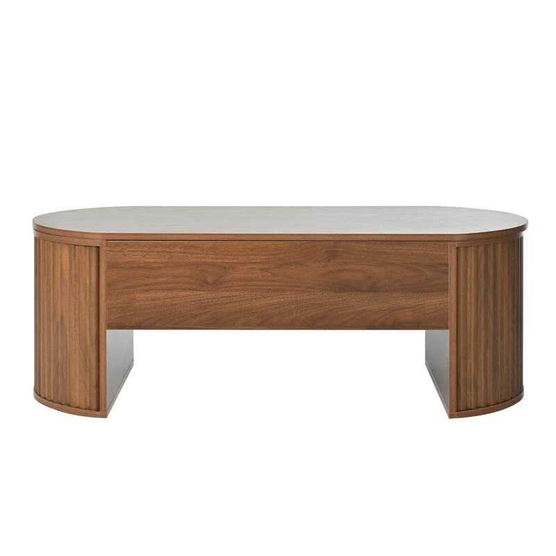 Modern Lift Coffee Table Oval Coffee Table with Hidden Compartments and Lift Tabletop, for Living Room