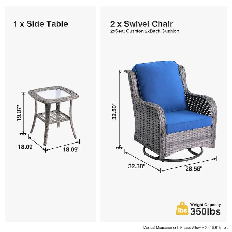 OVIOS 3-piece Patio Wicker Swivel Chair Set