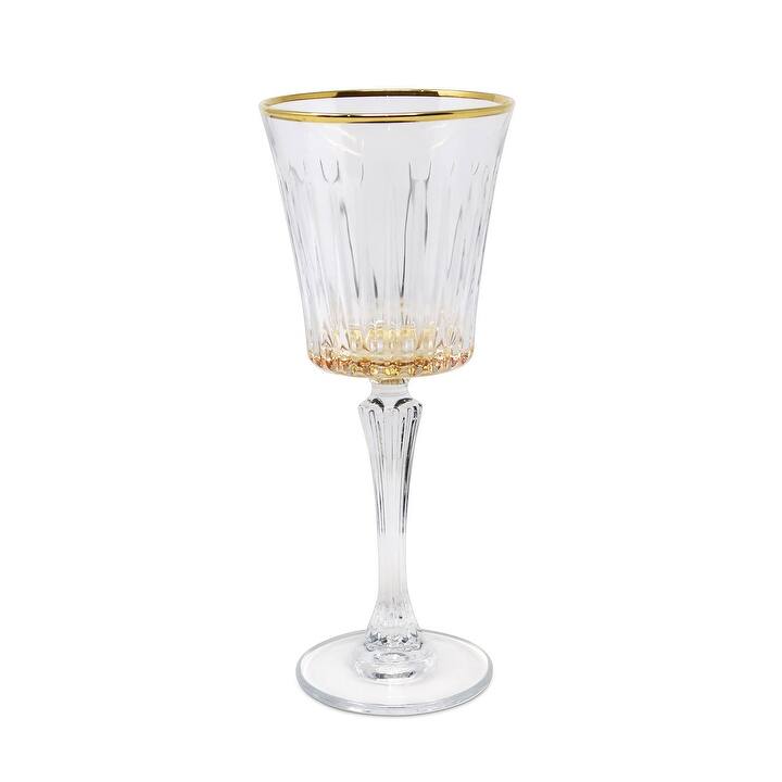 Set of 6 Wine Glasses with Amber Shade on the Bottom and Gold Rim - Amber/Gold