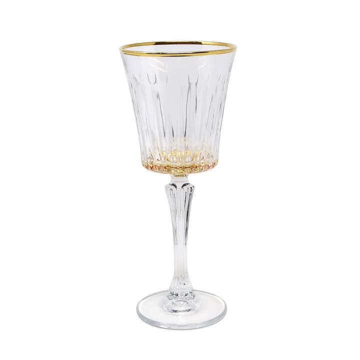 Set of 6 Wine Glasses with Amber Shade on the Bottom and Gold Rim