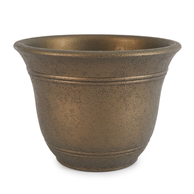 HC Companies Sierra 10 Inch Round Garden Planter Pot, Celtic Bronze (2 Pack) - 0.5