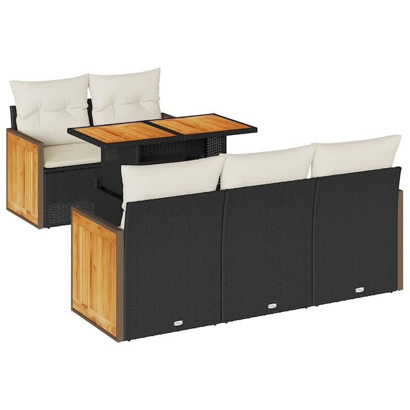 vidaXL Garden Sofa Set Black and Cream White - 24.4 x 68.1 x 27.2 in