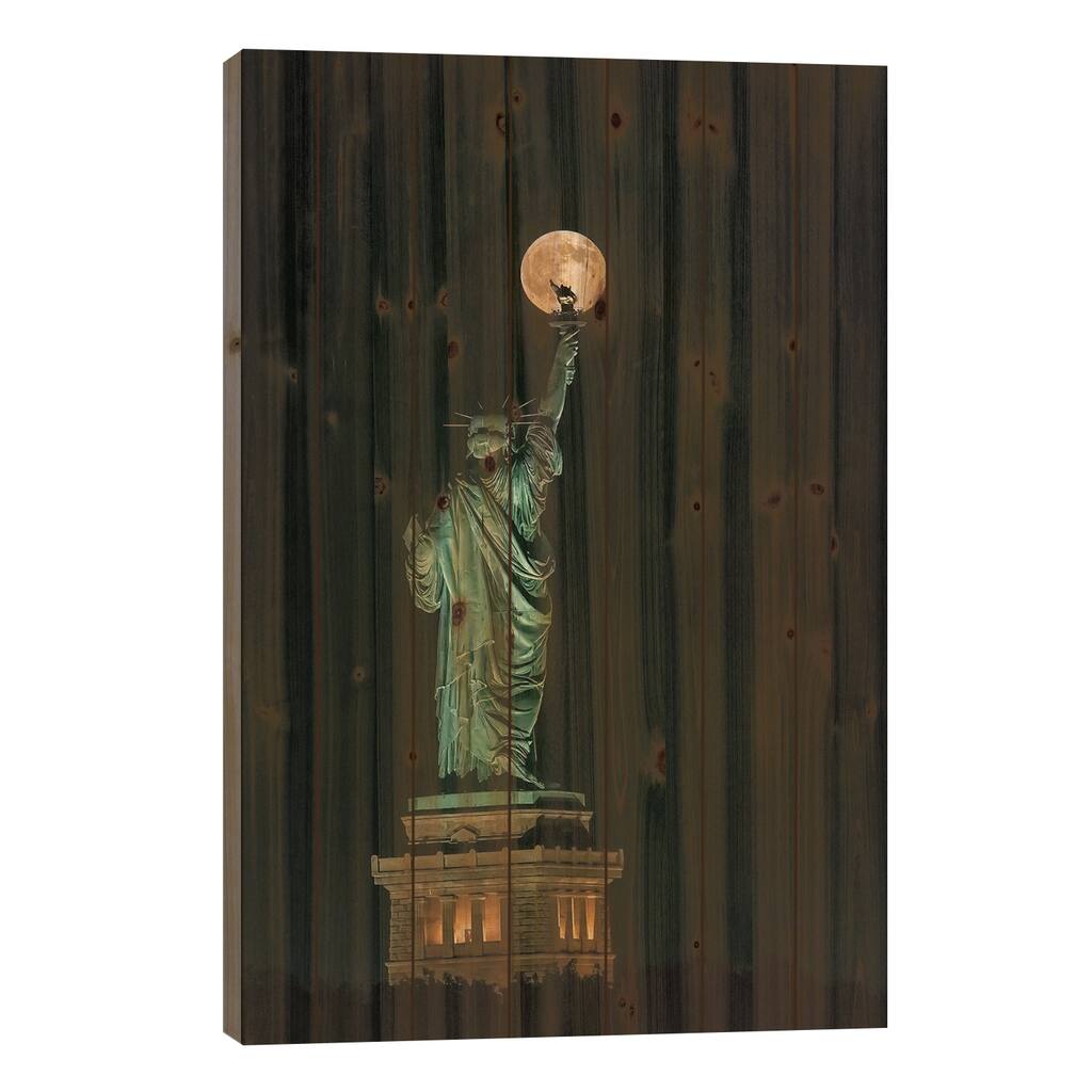 Statue Of Liberty Print On Wood by Hua Zhu - Multi-Color
