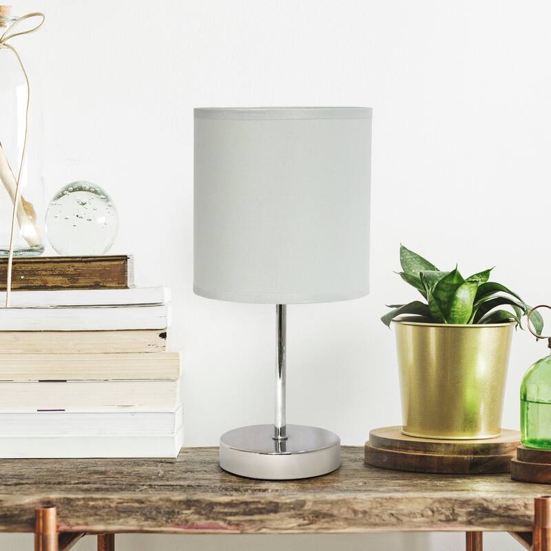 Traditional Petite Table Lamp with Drum Shade - 11.75" - Silver and Slate Gray