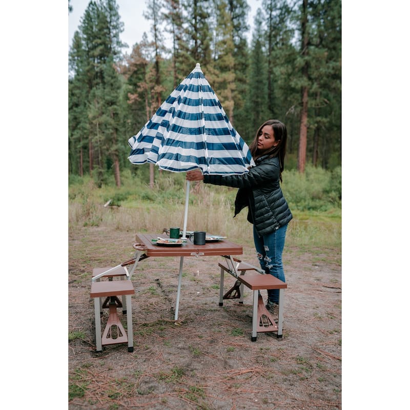 Stansport Picnic Table and Umbrella Combo - Brown