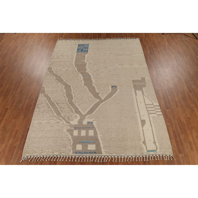 Beige Modern / Moroccan Area Rug Handmade Wool Carpet - 9'0"x 13'0"