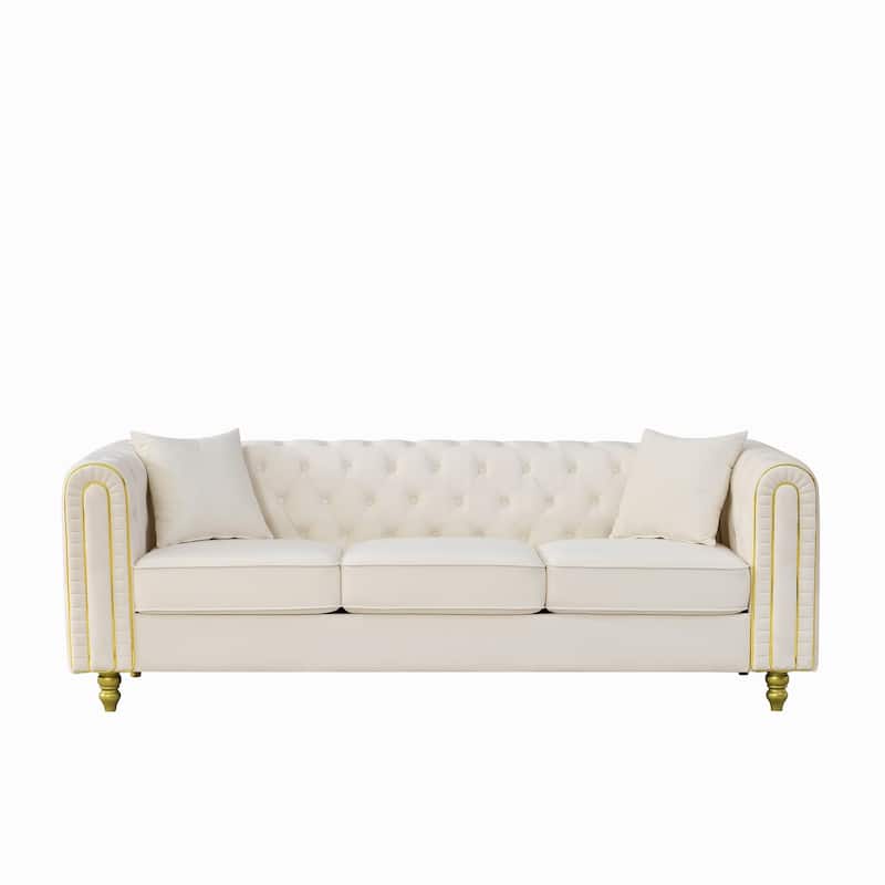 Roomfitters 86" and 63" Modern Tuxedo Chesterfield Sofa and Loveseat Set with Gold Trim, Button Back 2-Piece Couch Set