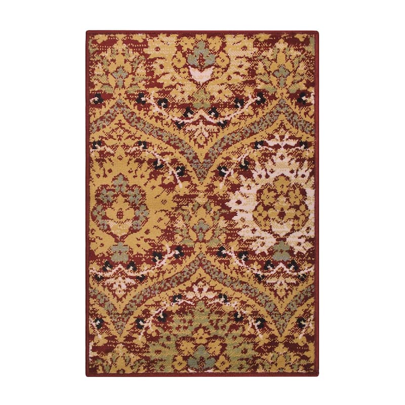 Superior Augusta Vintage Floral Damask Indoor Runner or Area Rug - 2' x 3' - Red
